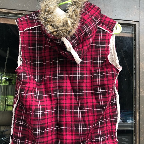 La Kitty Plaid Wool Blend Faux Fur Hoodie Jacket - Picture 6 of 13